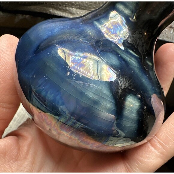 Small Bud Vase Art Pottery Metallic Blues Glazed Handmade 3.25” - Picture 11 of 16